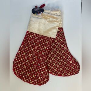 Merry & Bright By Admaira Christmas Stockings Set Of 2 Red Gold Beaded New NWT